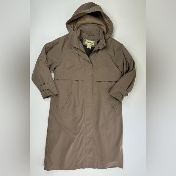 L.L. Bean VTG Wool Lined Waterproof Hooded Trench Coat Womens Medium Petite - Picture 14 of 14